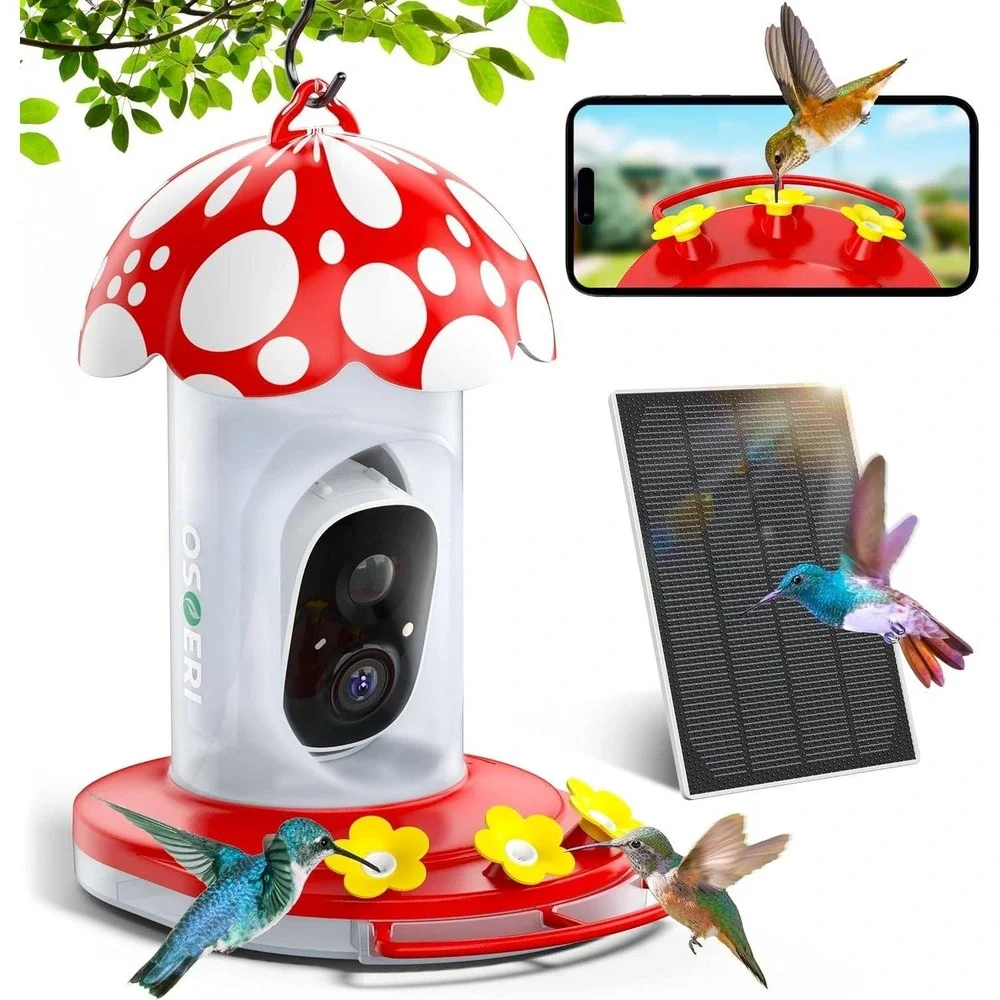 Osoeri OS-BC03 Hummingbird Feeder with Camera, 2K HD AI Identify Solar Bird Fee